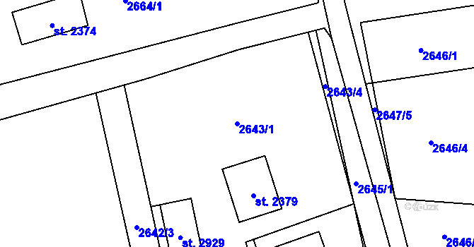 Parcela st. 2643/1 v KÚ Rožnov pod Radhoštěm, Katastrální mapa