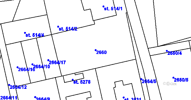 Parcela st. 2660 v KÚ Rožnov pod Radhoštěm, Katastrální mapa