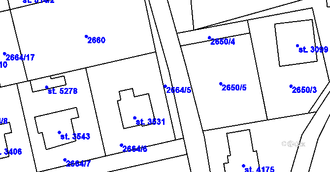 Parcela st. 2664/5 v KÚ Rožnov pod Radhoštěm, Katastrální mapa