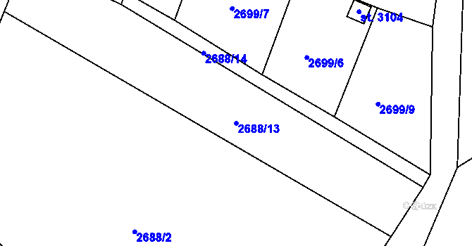 Parcela st. 2688/13 v KÚ Rožnov pod Radhoštěm, Katastrální mapa
