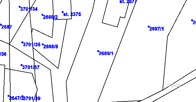 Parcela st. 2689/1 v KÚ Rožnov pod Radhoštěm, Katastrální mapa