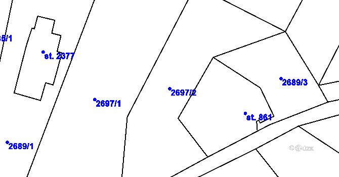 Parcela st. 2697/2 v KÚ Rožnov pod Radhoštěm, Katastrální mapa