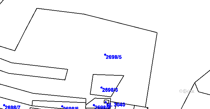 Parcela st. 2698/5 v KÚ Rožnov pod Radhoštěm, Katastrální mapa
