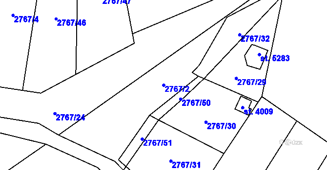 Parcela st. 2767/2 v KÚ Rožnov pod Radhoštěm, Katastrální mapa