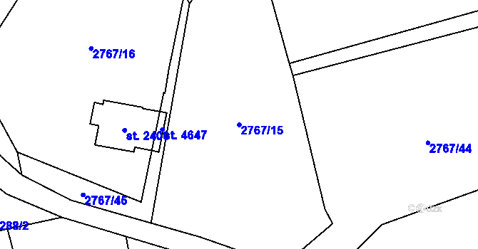 Parcela st. 2767/15 v KÚ Rožnov pod Radhoštěm, Katastrální mapa