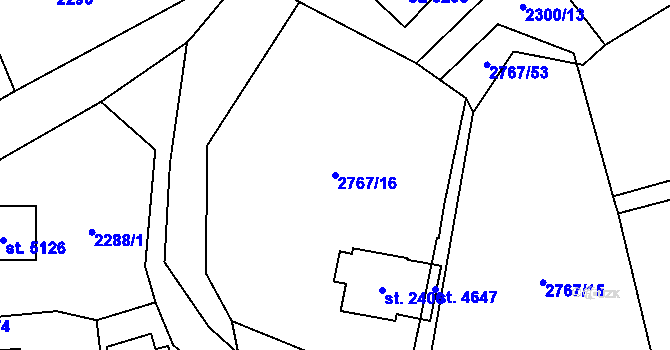 Parcela st. 2767/16 v KÚ Rožnov pod Radhoštěm, Katastrální mapa