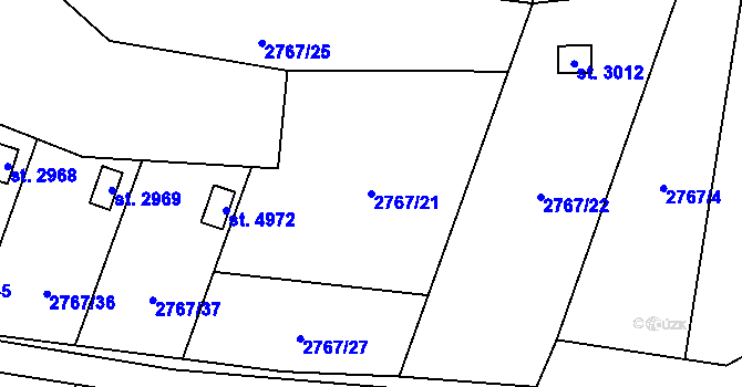 Parcela st. 2767/21 v KÚ Rožnov pod Radhoštěm, Katastrální mapa