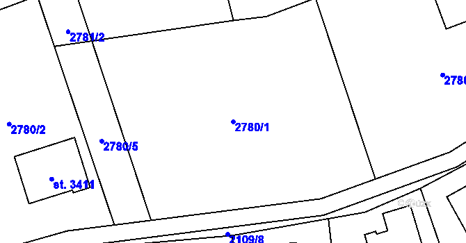 Parcela st. 2780/1 v KÚ Rožnov pod Radhoštěm, Katastrální mapa