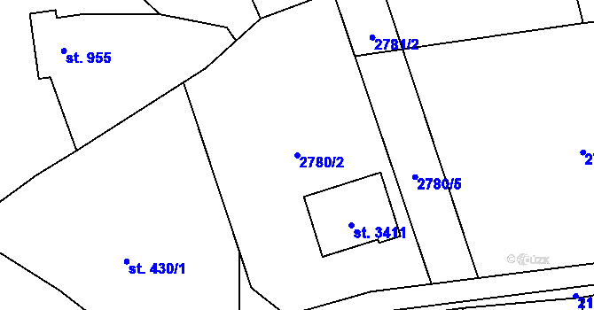 Parcela st. 2780/2 v KÚ Rožnov pod Radhoštěm, Katastrální mapa