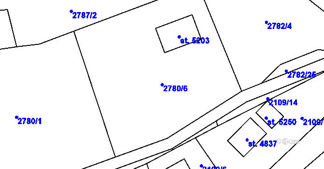Parcela st. 2780/6 v KÚ Rožnov pod Radhoštěm, Katastrální mapa