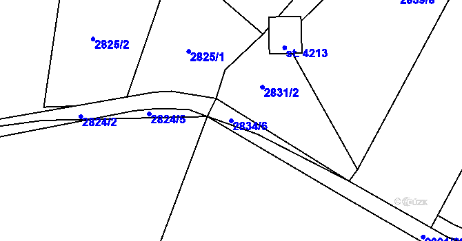 Parcela st. 2834/6 v KÚ Rožnov pod Radhoštěm, Katastrální mapa