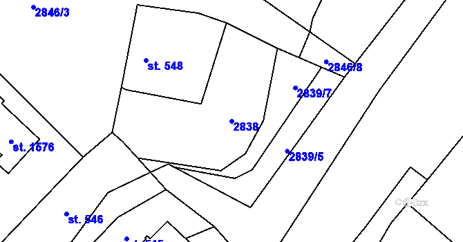 Parcela st. 2838 v KÚ Rožnov pod Radhoštěm, Katastrální mapa