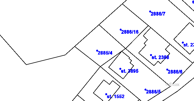 Parcela st. 2885/4 v KÚ Rožnov pod Radhoštěm, Katastrální mapa