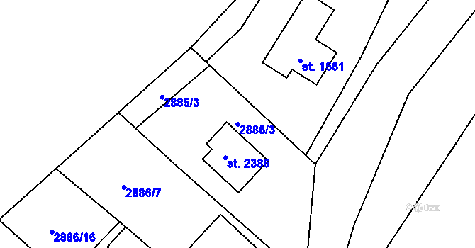 Parcela st. 2886/3 v KÚ Rožnov pod Radhoštěm, Katastrální mapa