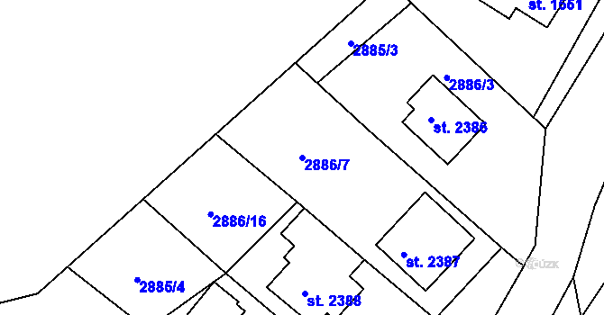 Parcela st. 2886/7 v KÚ Rožnov pod Radhoštěm, Katastrální mapa