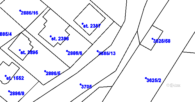 Parcela st. 2886/13 v KÚ Rožnov pod Radhoštěm, Katastrální mapa