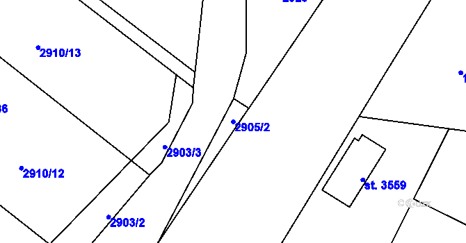 Parcela st. 2905/2 v KÚ Rožnov pod Radhoštěm, Katastrální mapa