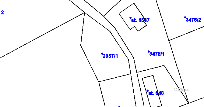 Parcela st. 2957/1 v KÚ Rožnov pod Radhoštěm, Katastrální mapa