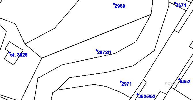 Parcela st. 2972/1 v KÚ Rožnov pod Radhoštěm, Katastrální mapa