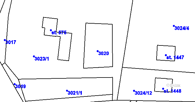 Parcela st. 3020 v KÚ Rožnov pod Radhoštěm, Katastrální mapa