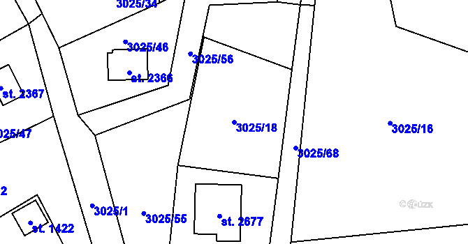 Parcela st. 3025/18 v KÚ Rožnov pod Radhoštěm, Katastrální mapa