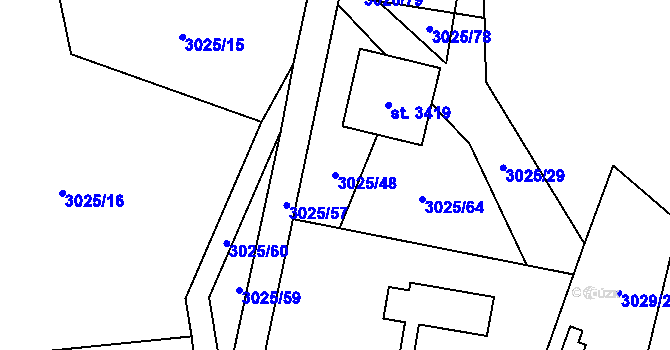 Parcela st. 3025/48 v KÚ Rožnov pod Radhoštěm, Katastrální mapa