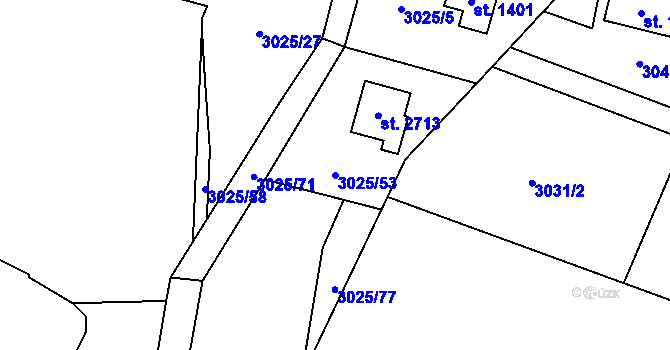 Parcela st. 3025/53 v KÚ Rožnov pod Radhoštěm, Katastrální mapa