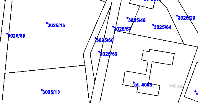 Parcela st. 3025/59 v KÚ Rožnov pod Radhoštěm, Katastrální mapa