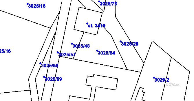 Parcela st. 3025/64 v KÚ Rožnov pod Radhoštěm, Katastrální mapa