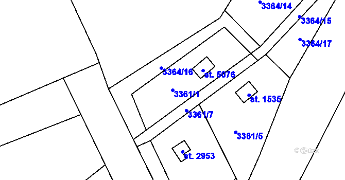 Parcela st. 3361/1 v KÚ Rožnov pod Radhoštěm, Katastrální mapa