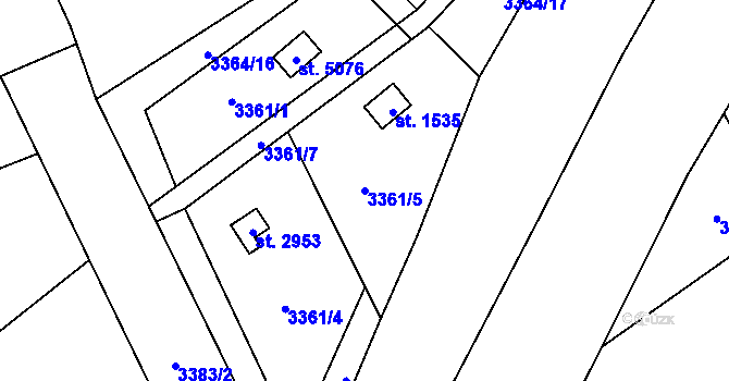 Parcela st. 3361/5 v KÚ Rožnov pod Radhoštěm, Katastrální mapa