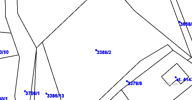 Parcela st. 3386/2 v KÚ Rožnov pod Radhoštěm, Katastrální mapa