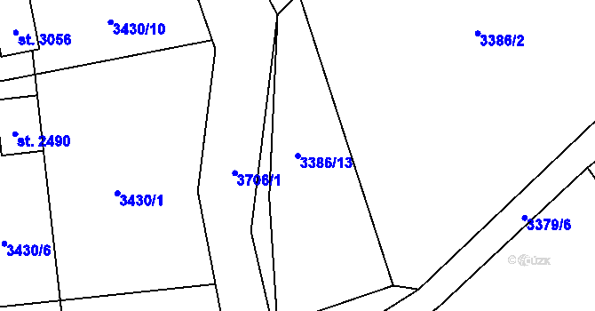 Parcela st. 3386/13 v KÚ Rožnov pod Radhoštěm, Katastrální mapa