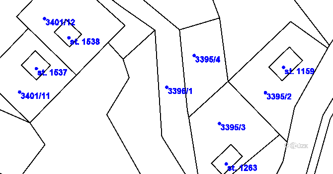 Parcela st. 3396/1 v KÚ Rožnov pod Radhoštěm, Katastrální mapa