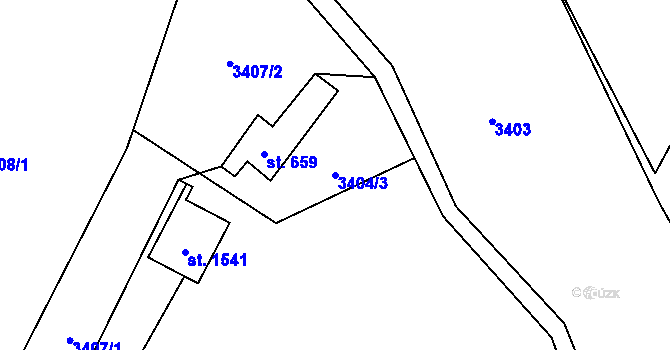 Parcela st. 3404/3 v KÚ Rožnov pod Radhoštěm, Katastrální mapa