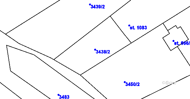Parcela st. 3438/2 v KÚ Rožnov pod Radhoštěm, Katastrální mapa