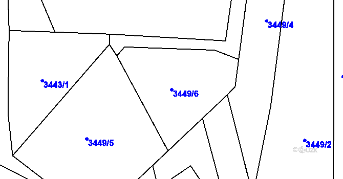Parcela st. 3449/6 v KÚ Rožnov pod Radhoštěm, Katastrální mapa