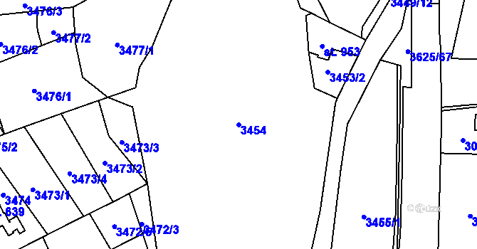 Parcela st. 3454 v KÚ Rožnov pod Radhoštěm, Katastrální mapa