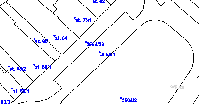 Parcela st. 3564/1 v KÚ Rožnov pod Radhoštěm, Katastrální mapa