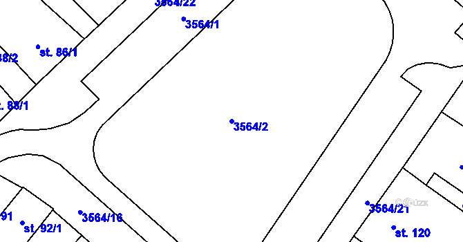 Parcela st. 3564/2 v KÚ Rožnov pod Radhoštěm, Katastrální mapa