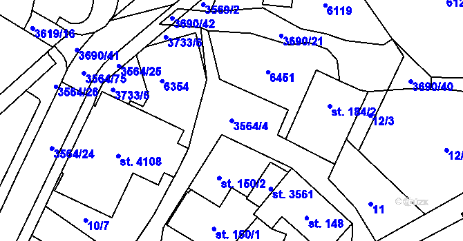 Parcela st. 3564/4 v KÚ Rožnov pod Radhoštěm, Katastrální mapa