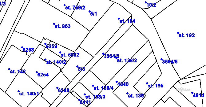 Parcela st. 3564/6 v KÚ Rožnov pod Radhoštěm, Katastrální mapa