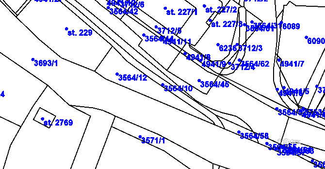 Parcela st. 3564/10 v KÚ Rožnov pod Radhoštěm, Katastrální mapa