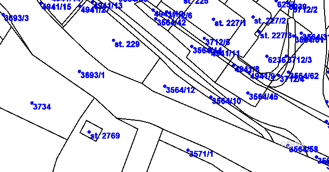 Parcela st. 3564/12 v KÚ Rožnov pod Radhoštěm, Katastrální mapa