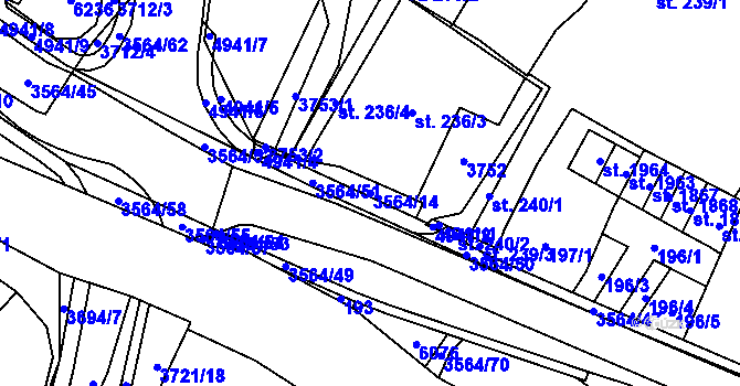 Parcela st. 3564/14 v KÚ Rožnov pod Radhoštěm, Katastrální mapa