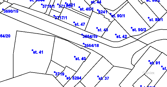 Parcela st. 3564/18 v KÚ Rožnov pod Radhoštěm, Katastrální mapa