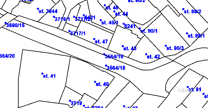 Parcela st. 3564/19 v KÚ Rožnov pod Radhoštěm, Katastrální mapa