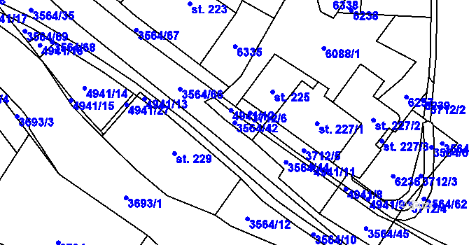 Parcela st. 3564/42 v KÚ Rožnov pod Radhoštěm, Katastrální mapa