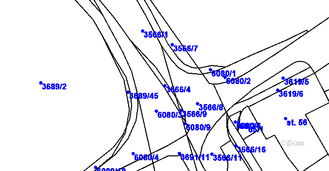 Parcela st. 3566/4 v KÚ Rožnov pod Radhoštěm, Katastrální mapa