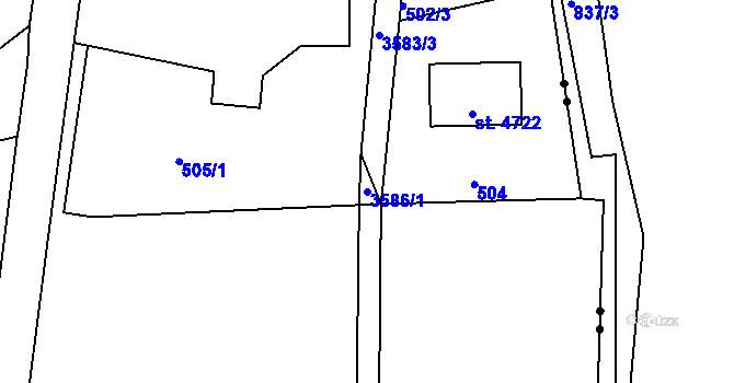 Parcela st. 3586/1 v KÚ Rožnov pod Radhoštěm, Katastrální mapa